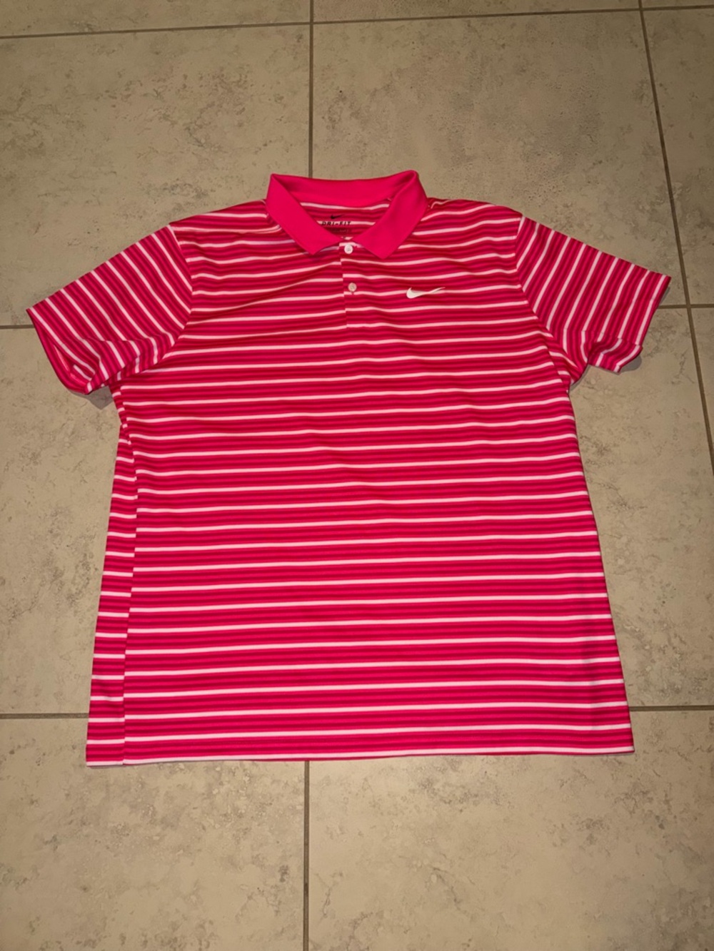 Nike Golf Dri-FIT Men's XL Pink & White Striped Polo Shirt - Standard Fit